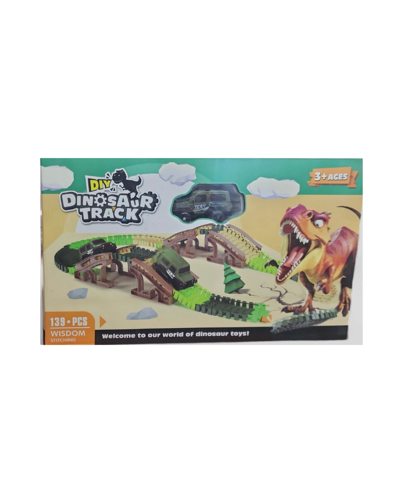 Pista de auto con dinosaurio